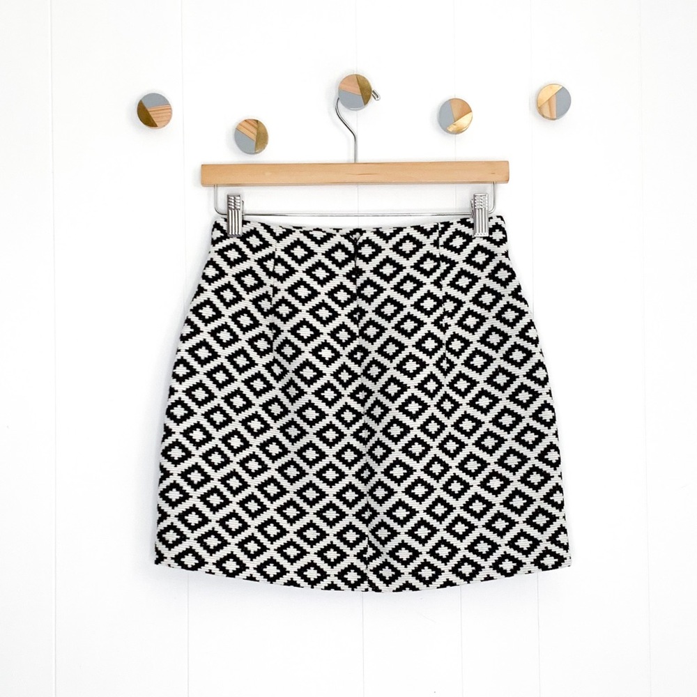 Zara Skirt Black White Ikat Diamond Print Mini